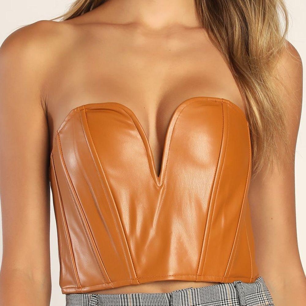 Lulu's Tan Faux Leather Bustier Top